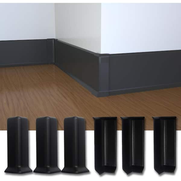 4 in. Self Adhesive Baseboard Corner Blocks for Rubber Moulding Trim, Black