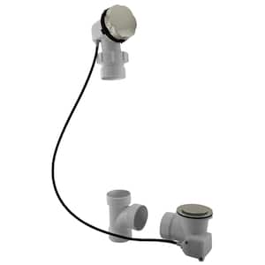 45 in. Cable Drive Bath Drain with Rotary Overflow Cover on a Ball Joint, Pop-Up Stopper - Sch. 40 PVC, Satin Nickel