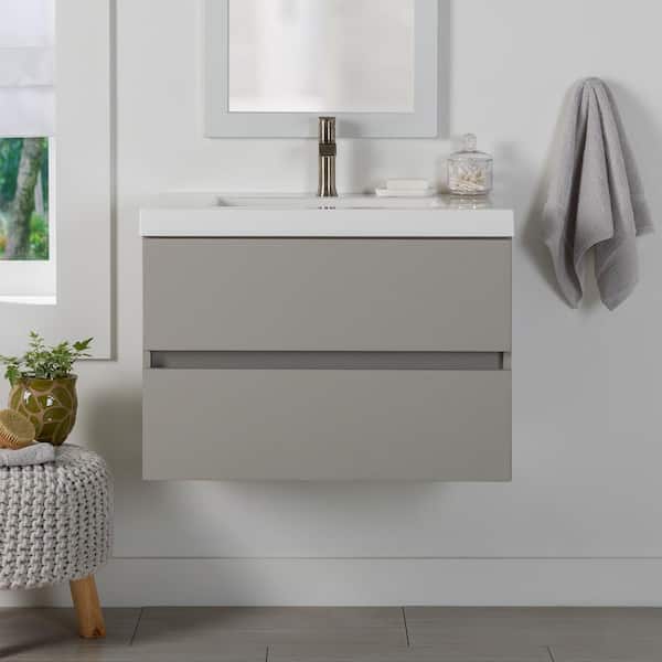Domani Rawlins 31 in. Single Sink Gray Floating Bath Vanity with White Cultured Marble Top (Assembled)