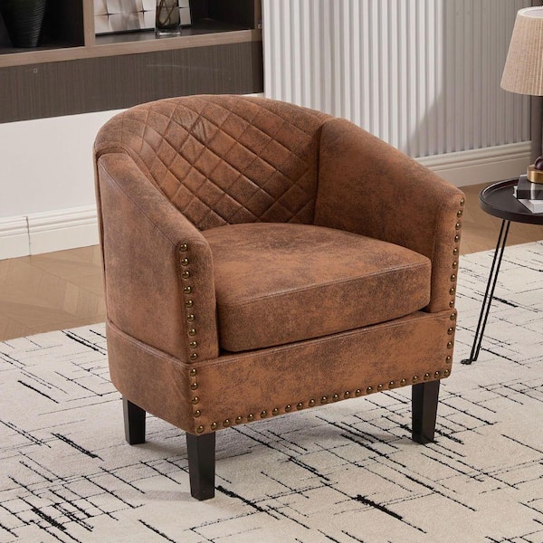 Pooh　HERMES アームチェア ブラウン HOMEFUN Modern Coffee Microfiber Wood Frame Accent Arm Chair with