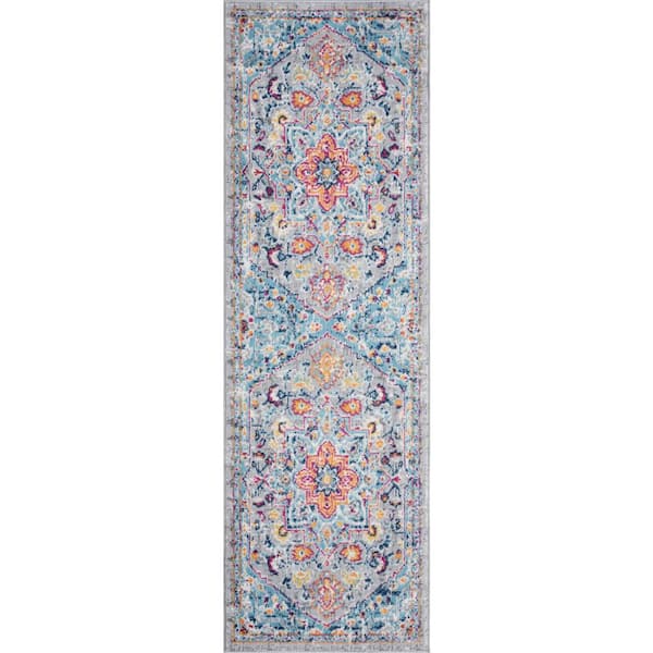 Tayse Rugs Dynamic Medallion Gray 2 ft. x 8 ft. Indoor Runner Rug