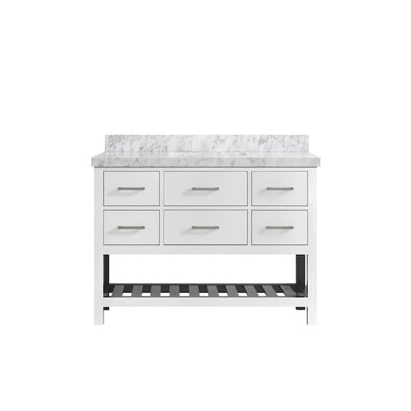 Willow Collections Parker 48 in. W x 22 in. D x 36 in. H Bath Vanity in White with 2 in. Carrara Marble Top