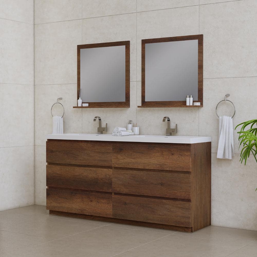 Paterno 72" Rosewood Brown MDF Freestanding Double Sink Bathroom Vanity