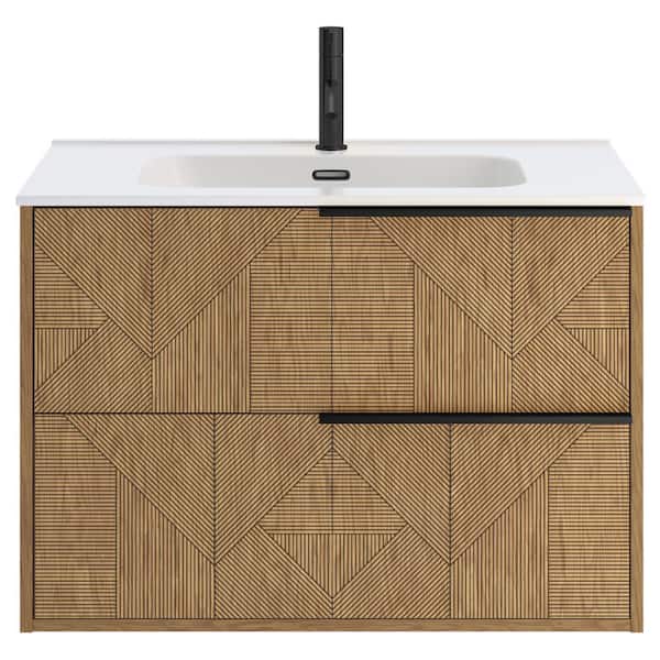 CHAMELEON CONCEPTS Demeter Geo Black 32 in. W x 18.1 in. D x 22.8 in. H Deco Wall Mounted Vanity with Single Sink and White Ceramic Top