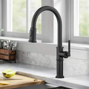 Sellette Traditional Industrial Pull-Down Single Handle Kitchen Faucet in Matte Black