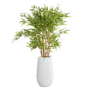 54 in. H Bamboo Artificial Tree with Realistic Leaves and White Fiberglass Pot