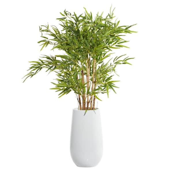 Litton Lane 54 in. H Bamboo Artificial Tree with Realistic Leaves and White Fiberglass Pot