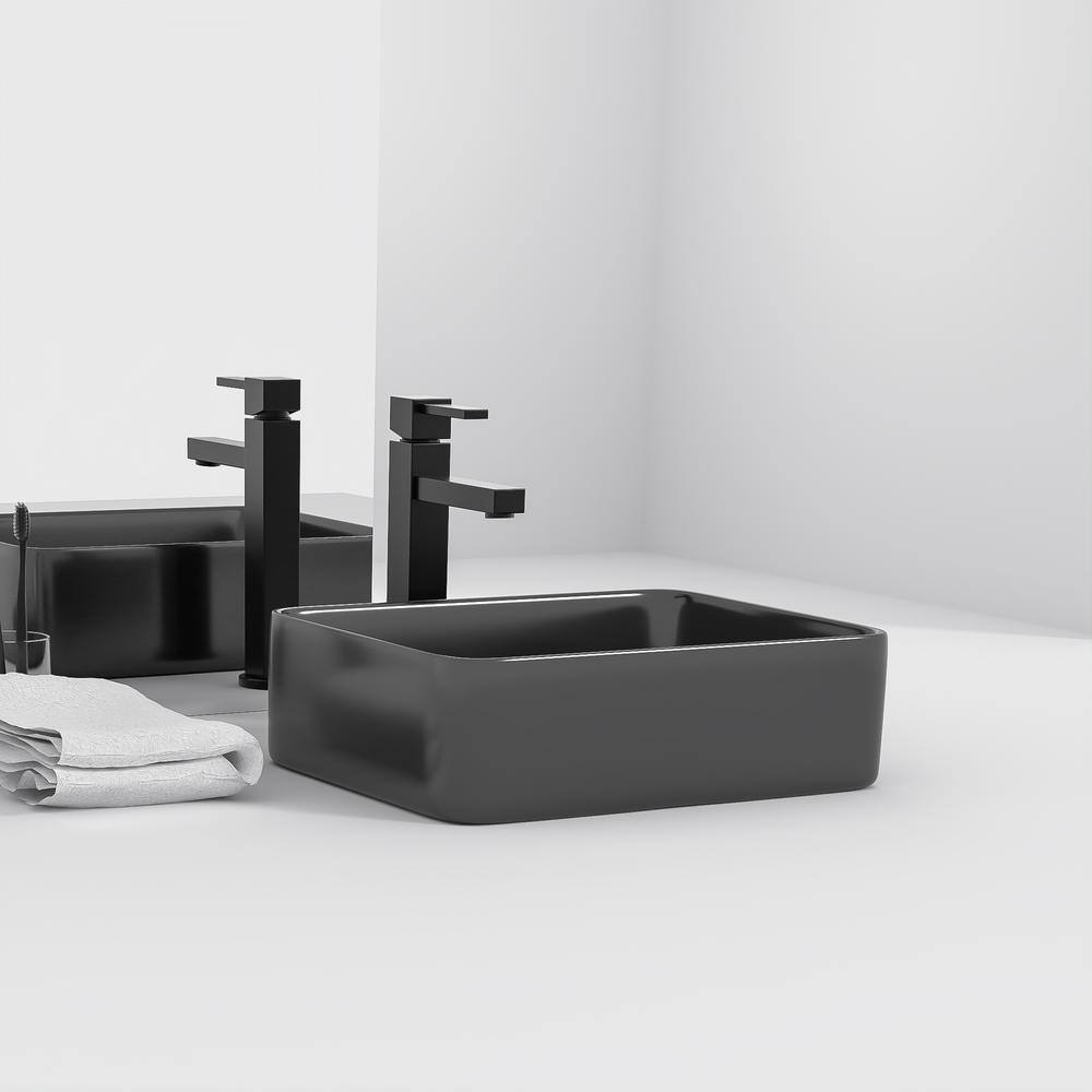 Black and Gray Marble Ceramic Rectangular Vessel Sink