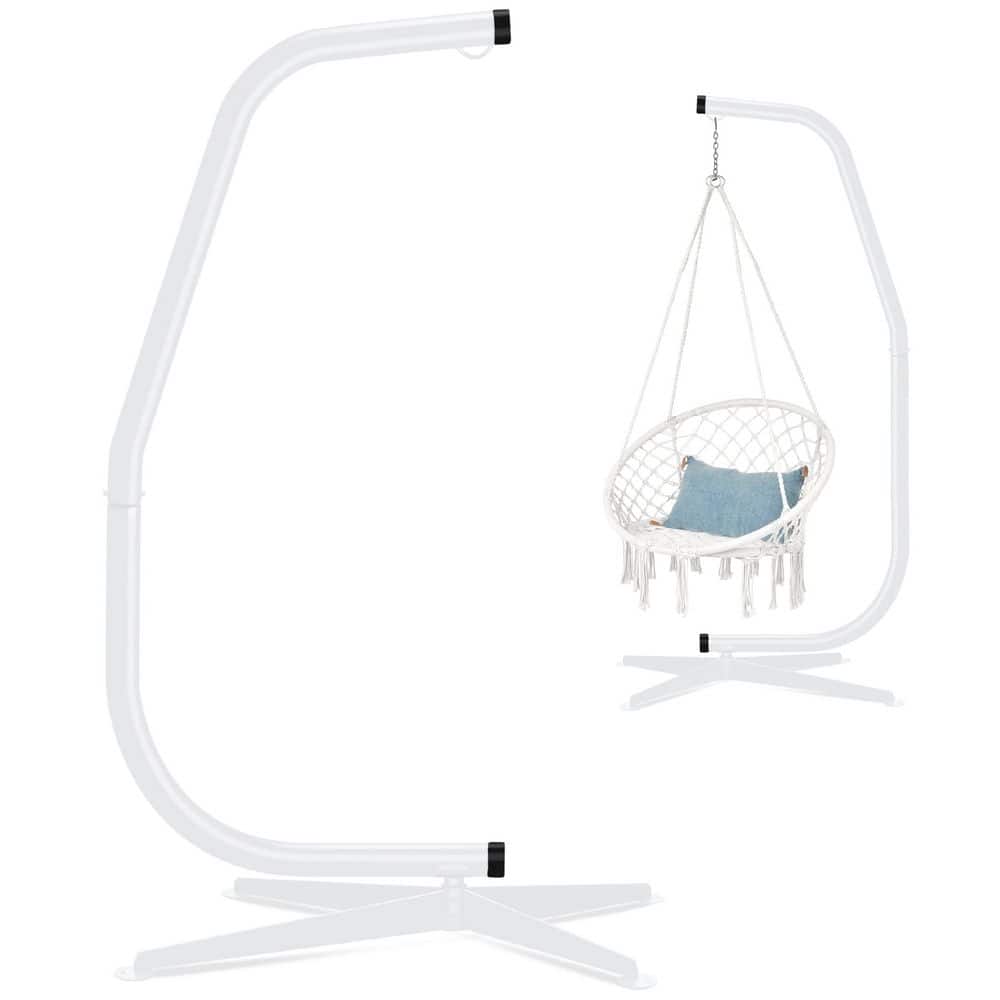 White Weather-Resistant Metal Hanging Hammock Chair Stand