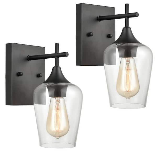 CLAXY 4.65 in. 1-Light Black Vanity Light with Clear Glass Shade