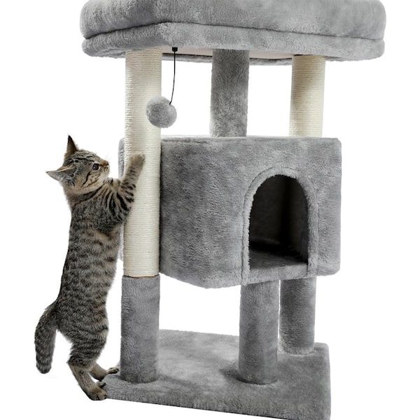 Kitten Centre Play Furniture，Beige CT001M 1 Plush Perch and Basket Cat Tower with Sturdy House IBUYKE Small Cat Tree Condo with Sisal Scratching Posts