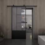 Opera 37 in. x 84 in. 3/4 Lite Frosted Glass Black Metal Finish Sliding ...