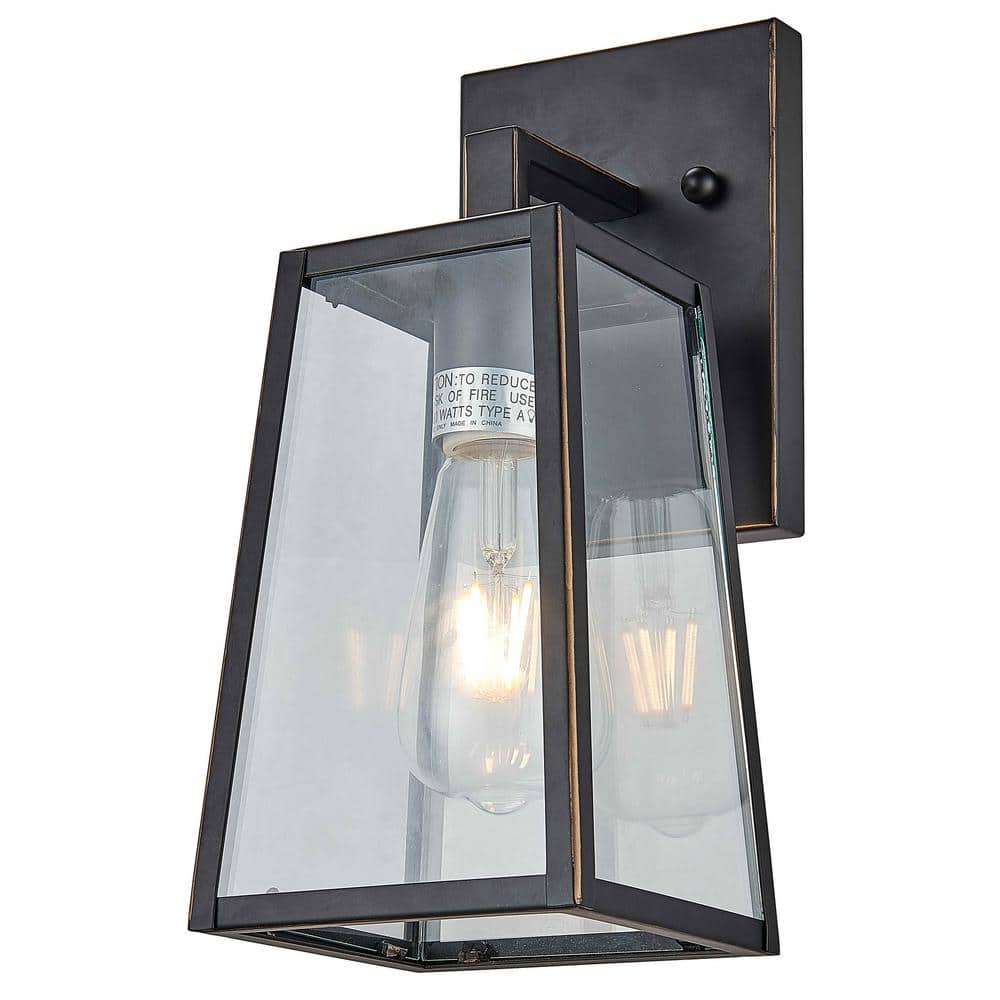 1-Light Imperial Black Outdoor Wall Lantern Sconce with Clear Tempered Glas