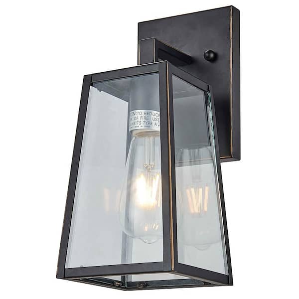 Unbranded 1-Light Imperial Black Outdoor Wall Lantern Sconce with Clear Tempered Glass Shade