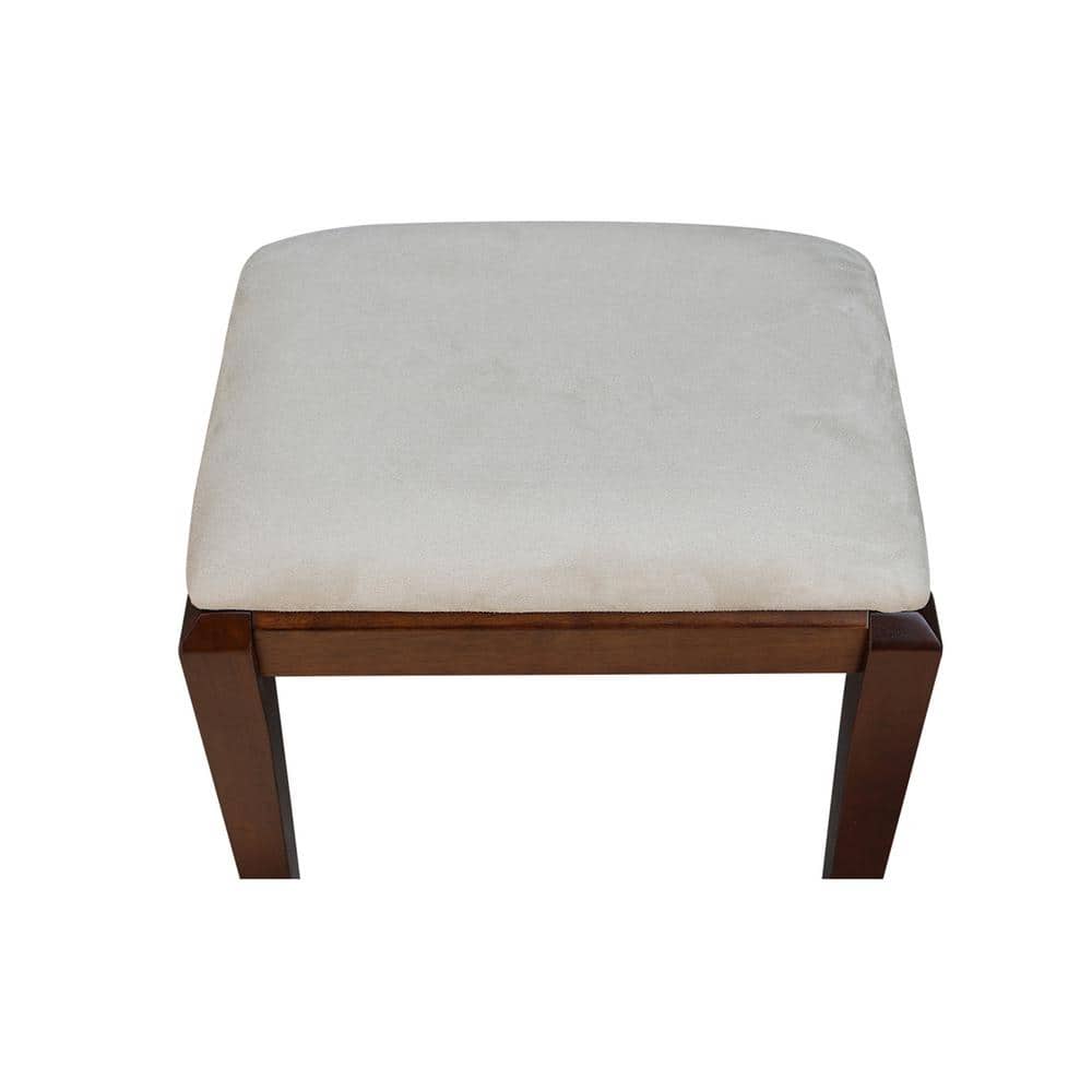 Espresso Brown Solid Wood Upholstered Vanity Bench