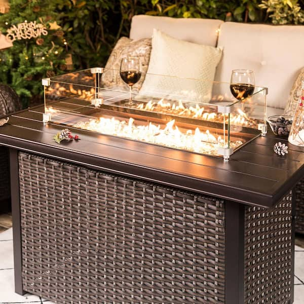 Nuu Garden 43 in, 50,000 BTU Brown Rectangle Wicker Outdoor