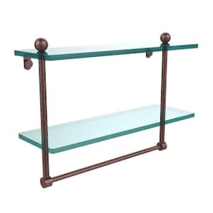 16 in. L x 12 in. H x 5 in. W 2-Tier Clear Glass Bathroom Shelf with Towel Bar in Antique Copper
