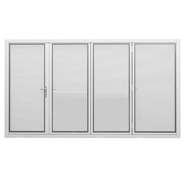 144 in. x 80 in. Left Swing/Outswing Double Tempered Glass White Louver Aluminum Folding Patio Door