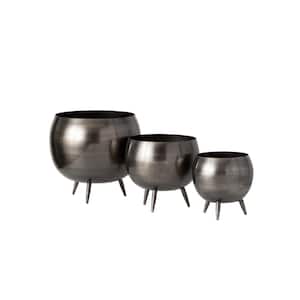 10", 8", and 6" Pewter Metal Pot With Feet (Set of 3)