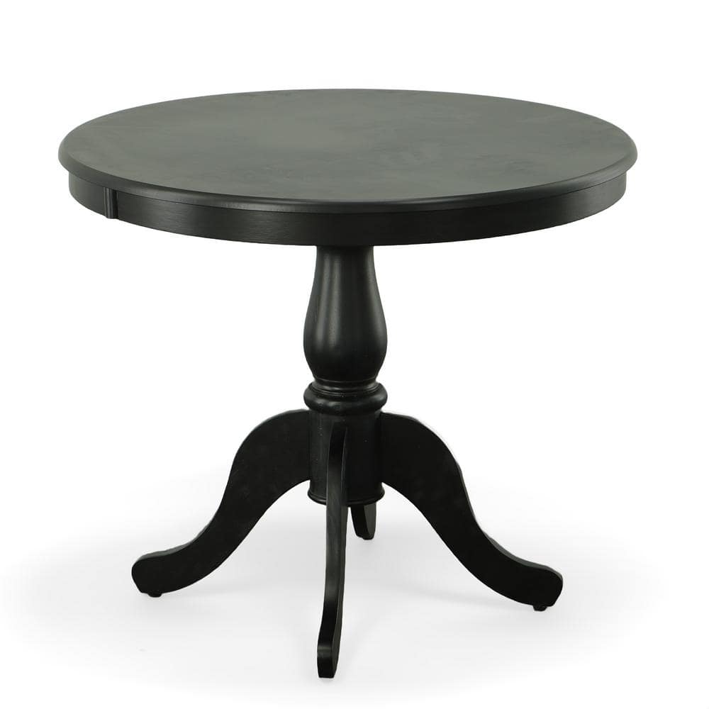Classic Black Round Wood Dining Table with Pedestal Base