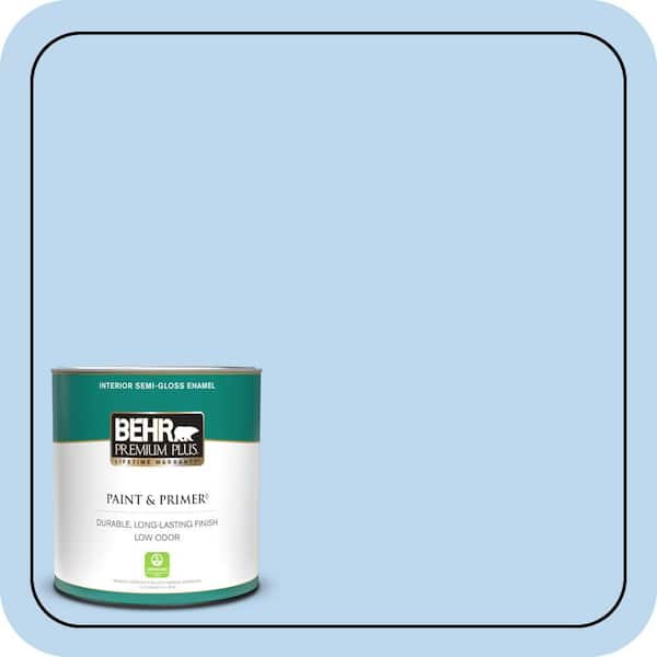 BEHR PREMIUM PLUS 1 qt. #P520-1 First Rain Semi-Gloss Enamel Low Odor Interior Paint & Primer