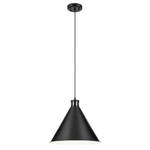 Zailey 16 in. 1-Light Black Vintage Industrial Shaded Kitchen Cone Hanging Pendant Light with Metal Shade