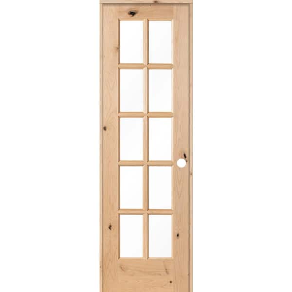 Krosswood Doors 24 in. x 80 in. Knotty Alder 10-Lite Low-E Insulated Glass Solid Wood Left-Hand Single Prehung Interior Door