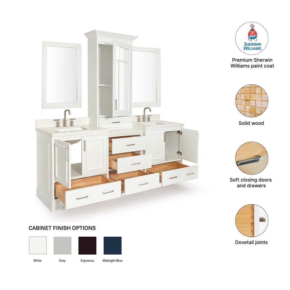 White Double Sink Vanity Set with Quartz Countertop and Mirrors