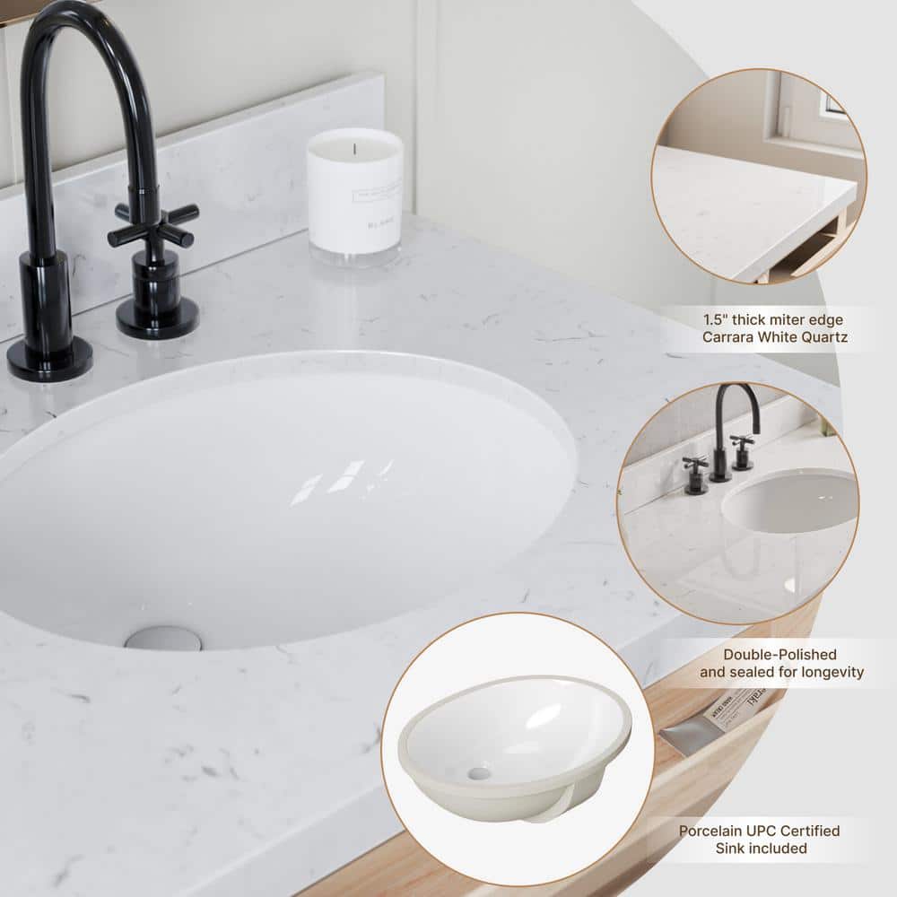 Monroe 72" Oak Double Sink Vanity with Carrara Quartz Top
