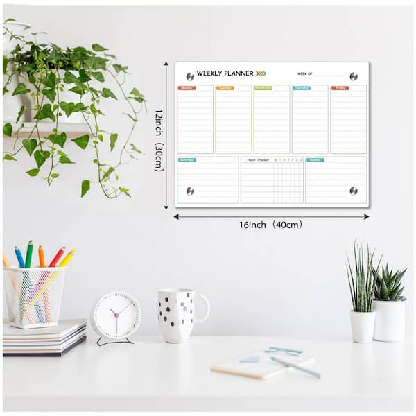 1-Pack Glass Colorful Weekly Dry Erase CalendarWhiteboard for Wall 12 in. x 16 in. Frameless Mounting Office/School/Home