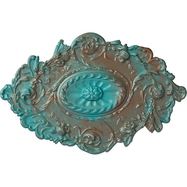 Ekena Millwork 30-1/2 in. W x 20 in. H x 1-1/2 in. Strasbourg Urethane Ceiling Medallion, Copper Green Patina