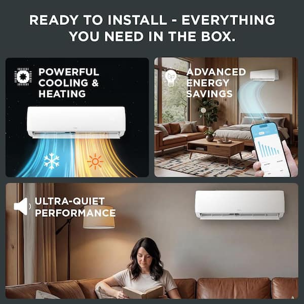 Ready to Install 36,000 BTU 19 SEER2 Wi-Fi Ductless Mini Split Year Round AC and Heat Pump w/ 16 ft. Lines 230V System
