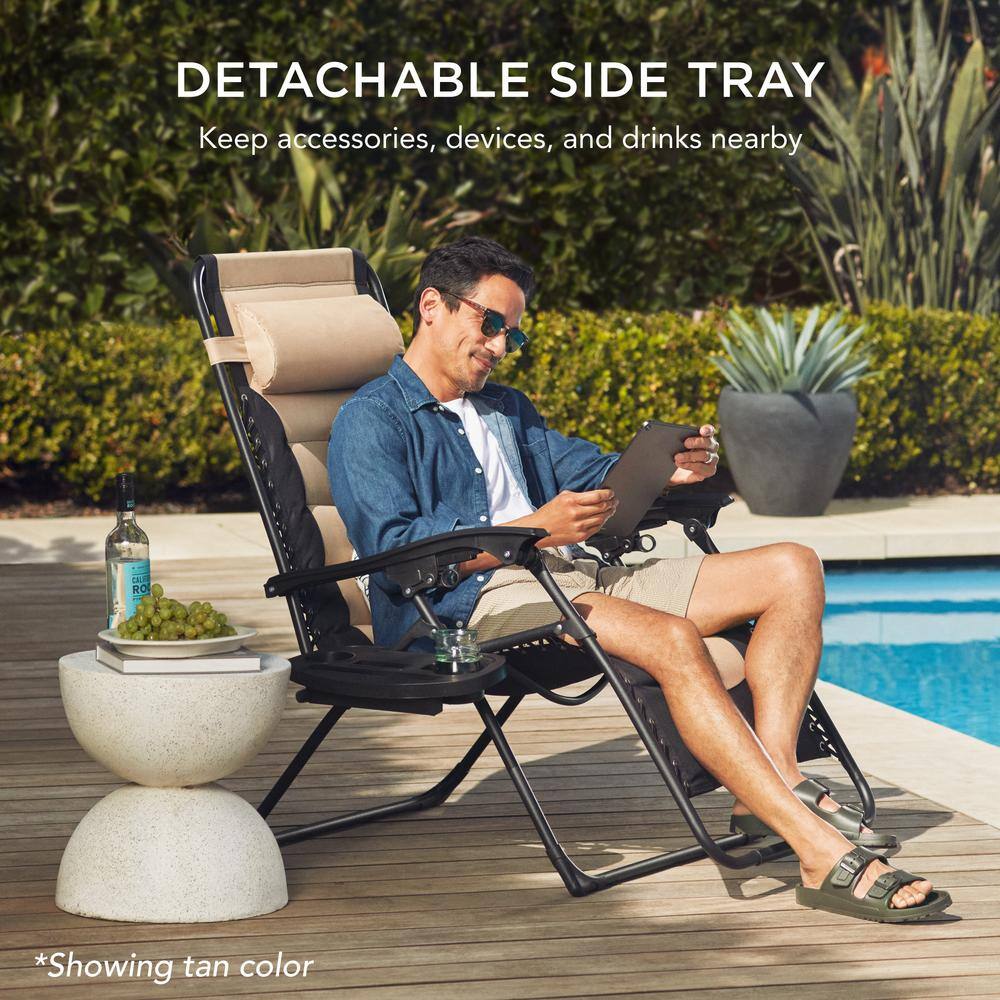 Oversized Gray and Light Gray Padded Zero Gravity Recliner with Tray