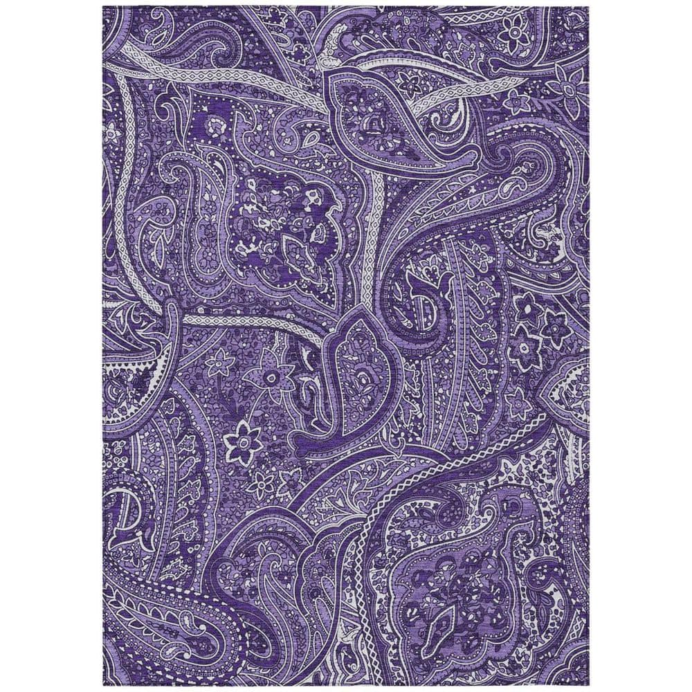 Purple, Lavender, Silver 9 ft. x 12 ft. Woven Paisley Polyester Rectangle Indoor/Outdoor Area Rug price history on PriceWatchPro