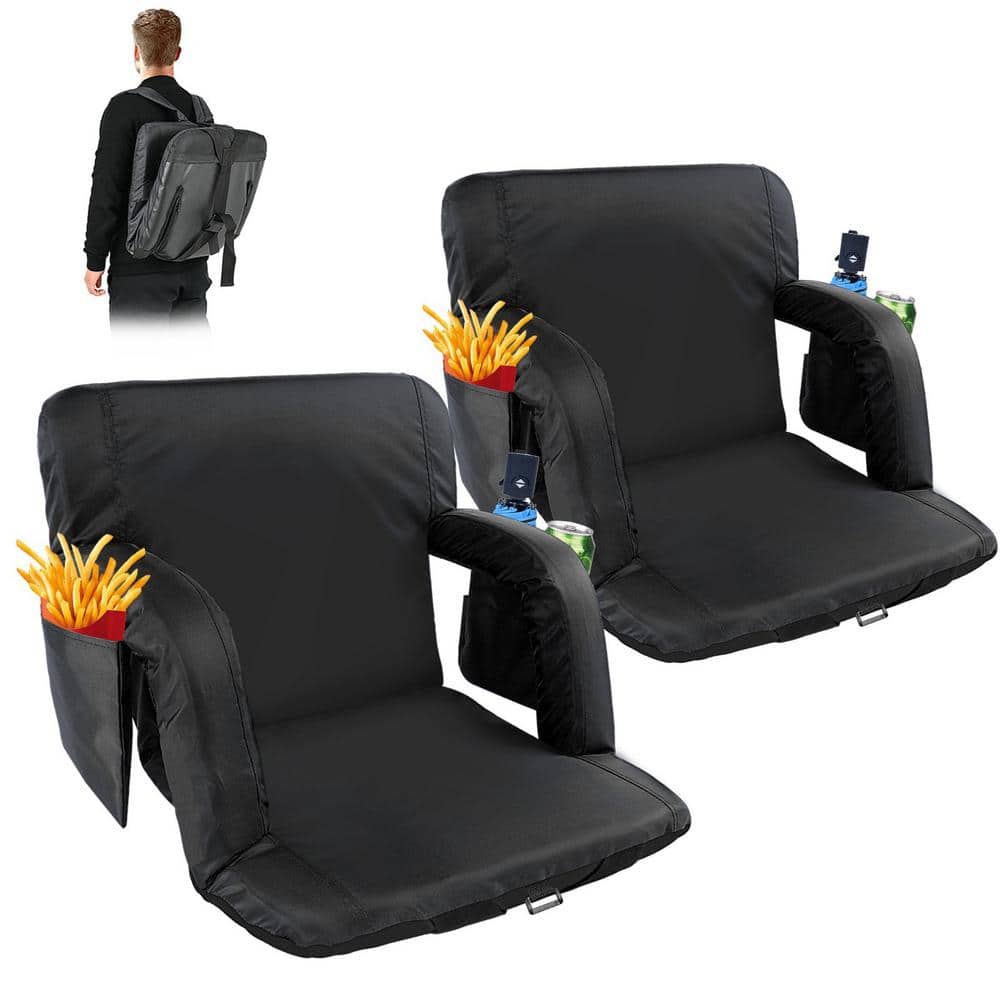  Home-Complete Wide Stadium Chair Cushion-Bleacher Seat with  Padded Back Support, Armrests, 6 Recline Positions, and Portable Carry  Straps (Black), 1-Pack : Sports & Outdoors