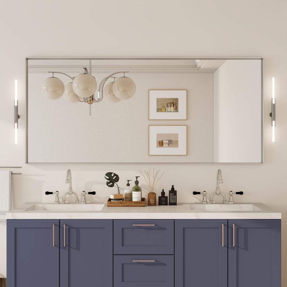 72 in. W x 32 in. H Rectangular Aluminum Framed Wall Bathroom Vanity Mirror in Brushed Nickel price history on PriceWatchPro