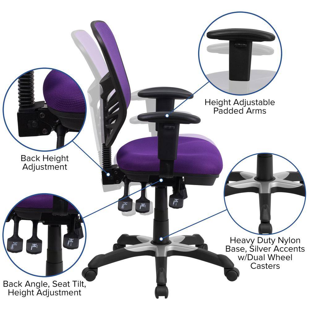 Mid-Back Purple Mesh Executive Swivel Office Chair with Adjustable Arms