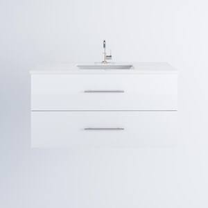 Napa 48" W x 22" D x 21-3/8" H Single Sink Bathroom Vanity Wall Mounted in Glossy White with White Quartz Countertop