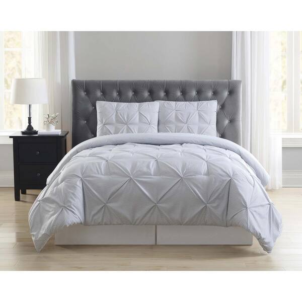 Truly Soft Everyday Stripe Pleat Grey Full/Queen Comforter with 2-Shams