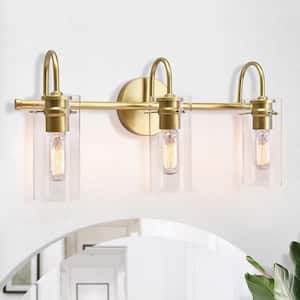 Paquette 21 in. 3-Light Gold Modern Vanity Light Fixture with Clear Glass Shades