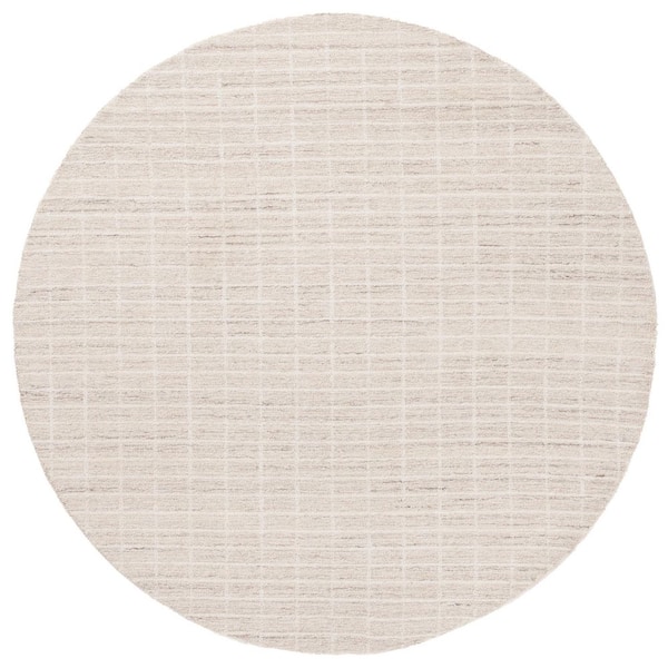 Ebony 3 ft. x 3 ft. Round Ivory/Beige Geometric Tile Area Rug