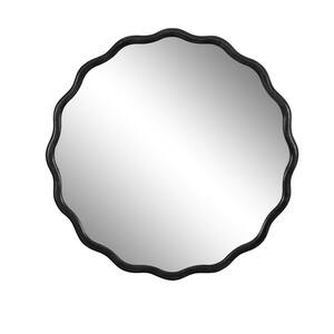 Black 42 in. W x 42 in. H Wavy Round Solid Wood Framed Vanity Mirror Wall Decor Mirror Wall-Mounted Bathroom Mirror