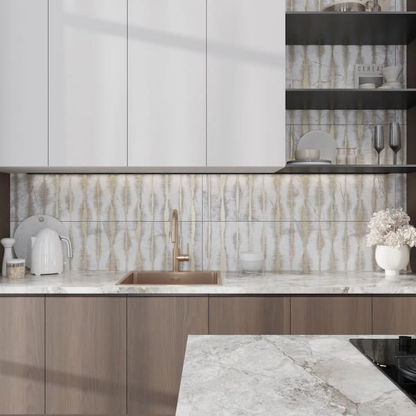 Strata 24 in. x 48 in. Polished Cream beige and Crisp White Porcelain Large Format Wall Tile 7.75 sq. ft./Case - 1 Pack