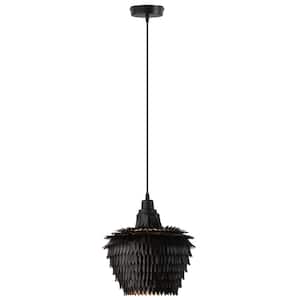 Lydia 1-Light Black Hanging Pendant with Textured Metal Dome Shaded