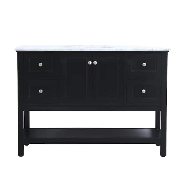 Unbranded Simply Living 48 in. W x 22 in. D x 33.75 in. H Bath Vanity in Black with Carrara White Marble Top