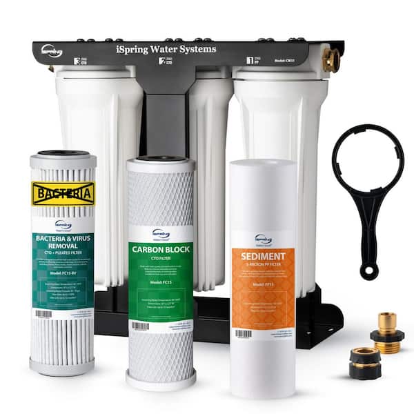 CW31-BV 3-Stage RV Water Filtration System for Campers, SGS-tested Bacteria and Viruses Removal, Tankless
