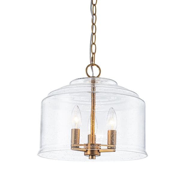 Henry 3-Light Gold Pendant with Seeded Glass Shade