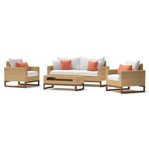 Mili 4-Piece Wicker Patio Conversation Set with Sunbrella Cast Coral Cushions