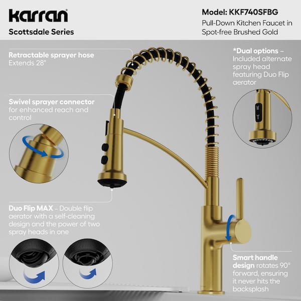 Scottsdale Single Handle Pull-Down Sprayer Kitchen Faucet in Spot-Free Brushed Gold