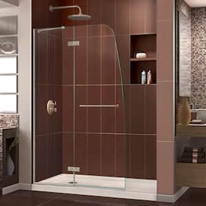 Aqua Ultra 36 in. x 60 in. x 74.75 in. Semi-Frameless Hinged Shower Door in Brushed Nickel with Base in Biscuit